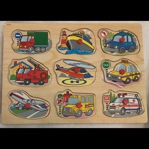 Cars, Trucks, Boats & Airplanes 9 piece Vintage Wooden Puzzle - Pre-Owned.